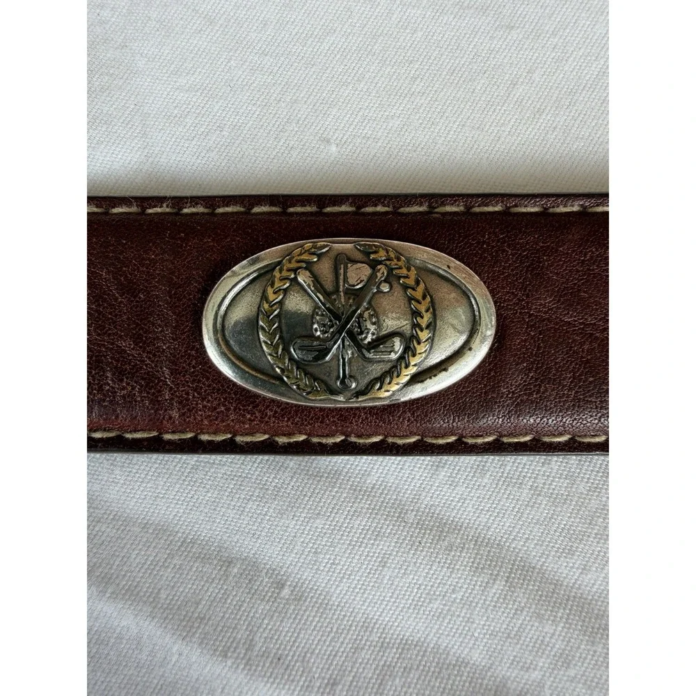 Vintage Italian Leather Belt Brown Metal Tip 1-1/4